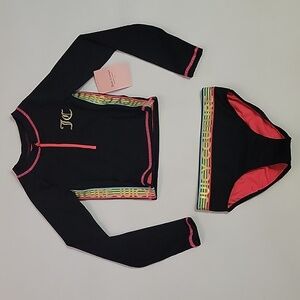 NWT Juicy Couture Kids 2 Piece Rash Guard Set Girl Size 7 Black/Pink